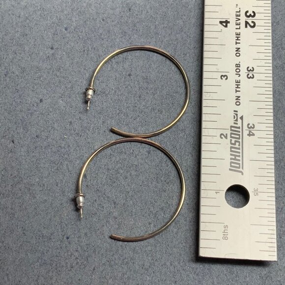 Thin Hoop Pierced Earrings 2 In Classic Silver Hoops Minimal Timeless Retro Chic - Picture 5 of 5